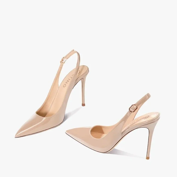 Image of Sexy ultra-high heels pointed sandals elegant summer patent leather suspender high heels trendy dress banquet women's shoes