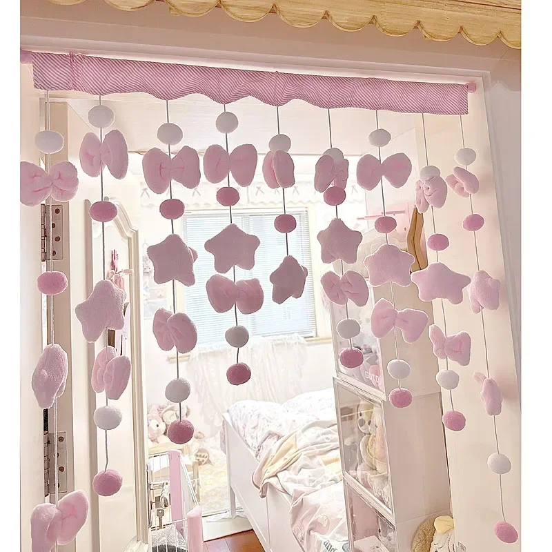 Immagine di Tenda Corta con Fiocco Rosa Carino – Divisorio in Filo Decorativo per Finestra Sospesa, Tende per Porte di Dormitorio, Bagno e Camera da Letto delle Ragazze