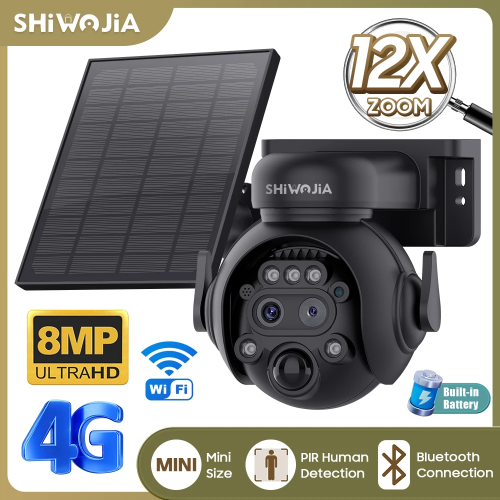 Imagen de Cámara de Seguridad Solar con Zoom 12x, 4G LTE, Visión Nocturna 8MP, Doble Lente WiFi para Exteriores, Batería Solar y Detección Humana PIR