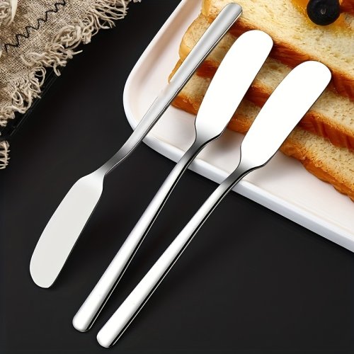 Imagen de Juego de 2 Cuchillos para Mantequilla de Acero Inoxidable con Espátula Multifuncional para Queso y Mantequilla - Utensilios de Cocina Prácticos y Duraderos