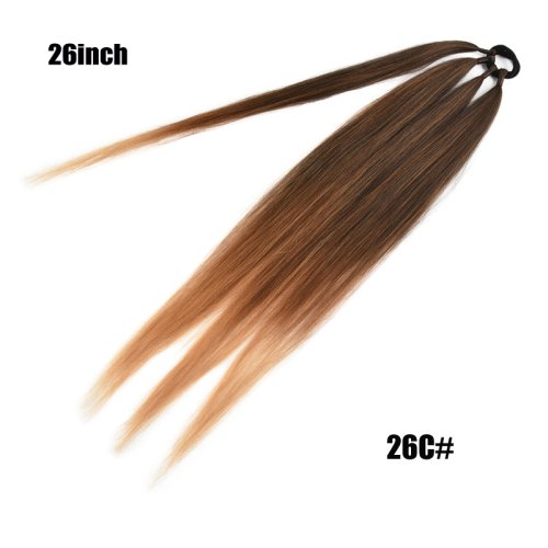 Afbeelding van Boksvlechten Paardenstaartextensies Synthetische wikkel rond paardenstaart met rubberen band Haarring DIY 26 inch Ombre Zwart Bruin Grijs