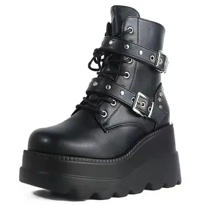 Image de Bottines Gothiques Femme - Style Moto & Plateforme