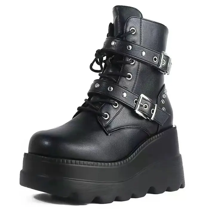 Image de Bottines Gothiques Femme - Style Moto & Plateforme