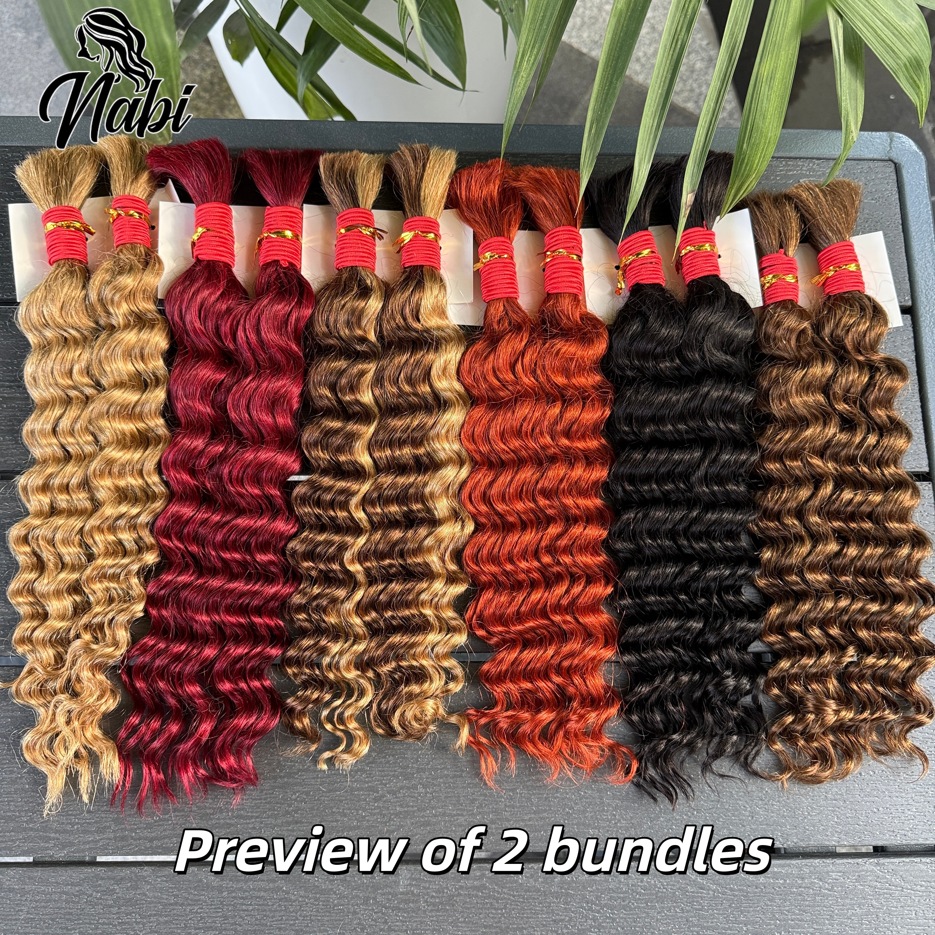 Immagine di Nabi Boho Trecce Capelli Umani 50 g/pacco Capelli Onda Profonda Bulk Capelli Intrecciare Umani Brasiliani 6 Bundle Testa Completa per Donne Nere