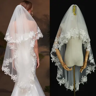 Image de Voile de Mariage Double Couche avec Peigne - Personnalisable