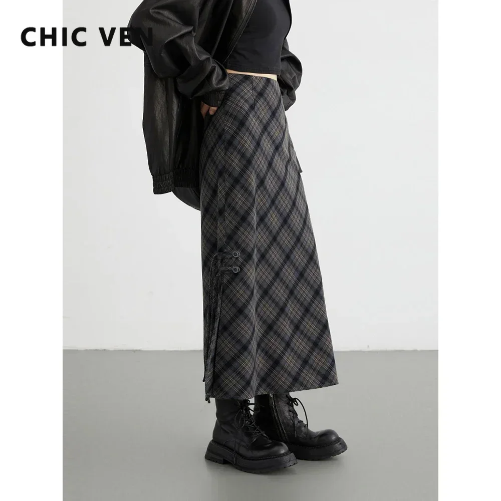 Image of Chic Women's High Waist Plaid Long Skirt with Side Slit - Casual Sweet Style Straight Tube Skirt for Spring and Autumn 2024