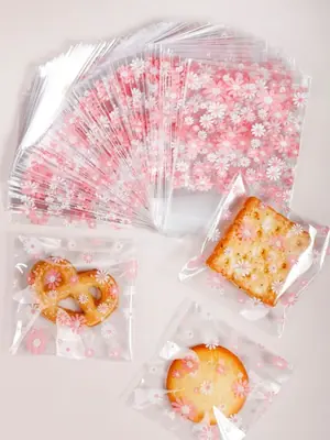 Sacs d'emballage fleuris - 100 pcs auto-adhésifs