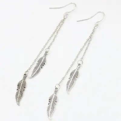 Image de Boucles d'oreilles longues feuille plume élégantes