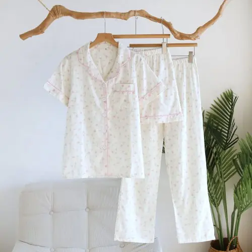 Image de Pyjama d'été en coton gaze - Ensemble court et confortable