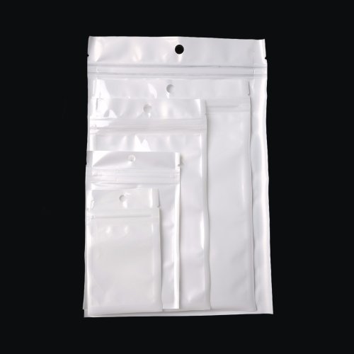 Image of Clear Self-Seal Zipper Plastic Retail Packaging Bags with Hang Hole – Size 9 White, Ideal for Jewelry and Accessories Display