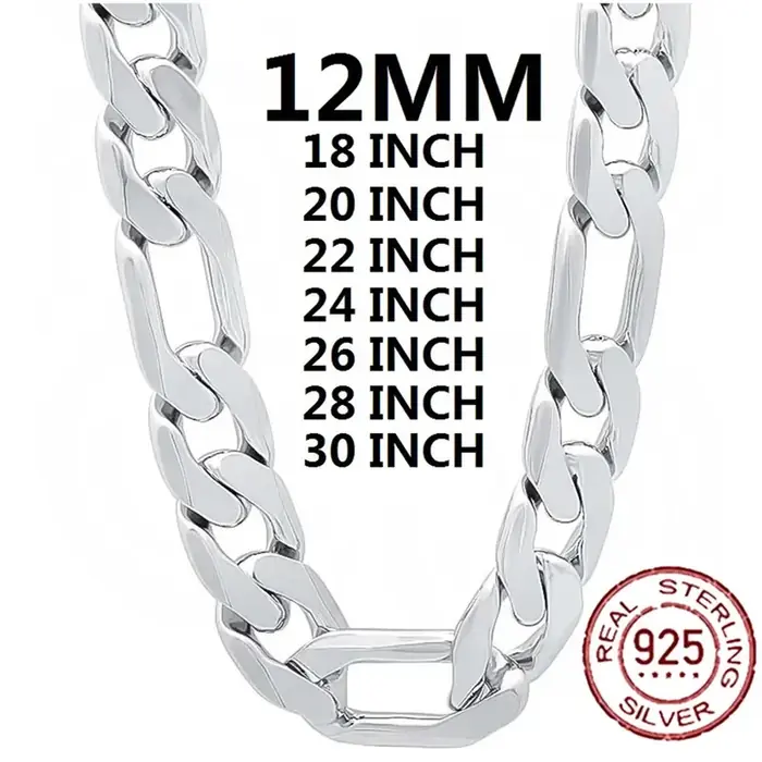 Image de Collier Homme Argent Sterling 925 - Chaîne Cubaine 12mm