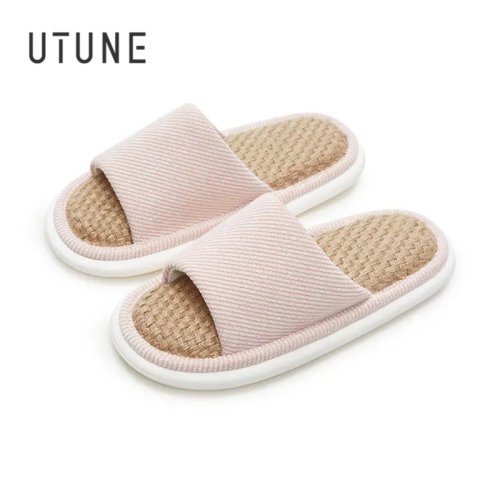 Image of Cozy Natural Linen Slippers for Women – Soft, Anti-Slip Indoor Home Shoes for Couples, Comfortable All-Season Slide-On Footwear