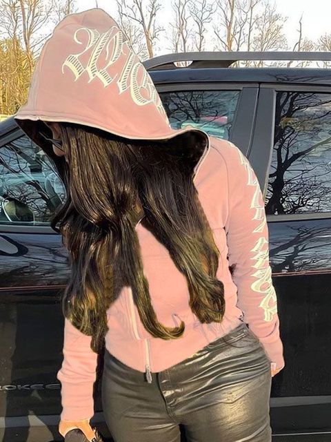 Imagen de Sudadera con capucha y cremallera para mujer, ropa de calle con estampado de letras, chaquetas ciber Y2k, cárdigan, ropa gótica Punk, invierno, 2023