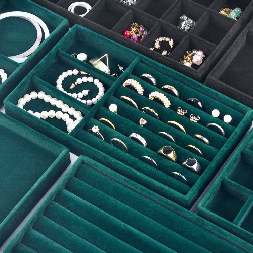 Afbeelding van Zwart/Donkergroen Fluwelen Sieraden Display Lade Prachtige Sieraden Houder Draagbare Ring Oorbellen Ketting Organizer Opbergbakken