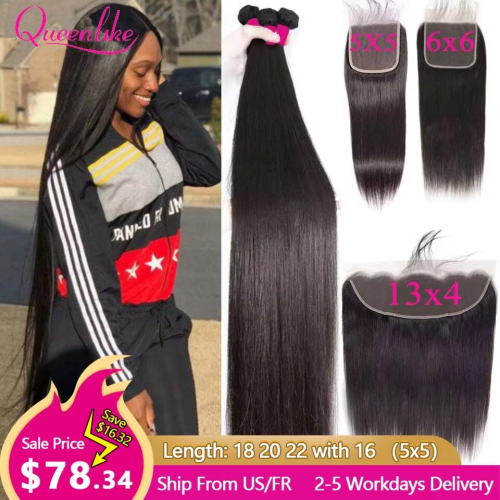 Immagine di Capelli Umani Lisci Brasiliani 40" con Chiusura in Pizzo 5x5