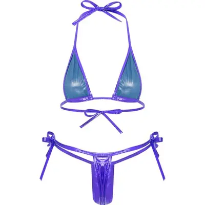 Image de Bikini Brésilien Métallique Brillant - Micro Bikini String & Haut Triangulaire