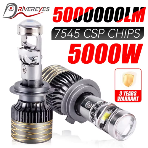 Image of Brightest 6000K LED Headlight Bulbs with Mini Lens Projector for H7, H4, H11, H8, 9005, 9006, HB3, HB4 – Canbus Error-Free Car & Motorcycle Lighting Upgrade