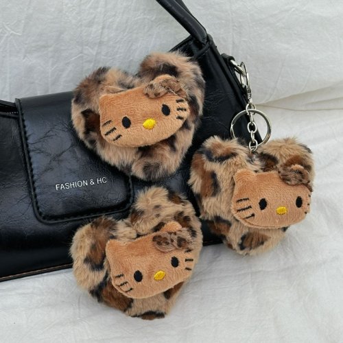 Zdjęcie Uroczy wisiorek do torebki z kotkiem w stylu vintage – luksusowy brelok Hello Kitty w druku leoparдовym, pochodzący z Korei Południowej, idealny dodatek do akcesoriów damskich
