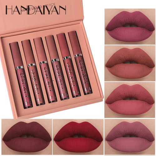 Afbeelding van Natuurlijke Set van 6 Vloeibare Lippenstiften met Matte Afwerking – Langdurige, Waterafstotende Lipgloss in Stijlvolle Geschenkdoos