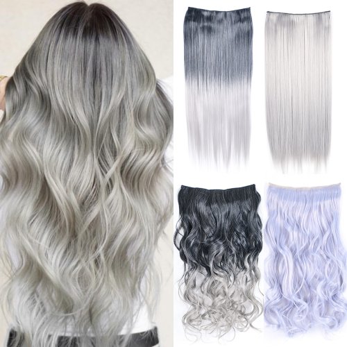 Bild von Jeedou Clip-in-Haarverlängerungen für Frauen, einteilig, gerade und gewellt, synthetisch, natürlich, schwarz, grau, Ombre-Farbe, Cosplay-Haarteile