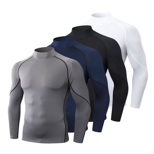 Afbeelding van Heren Compressie Shirt met Hoge Hals en Lange Mouwen - Koeldrogend, Zonbeschermend Sportondergoed voor Hardlopen en Gym