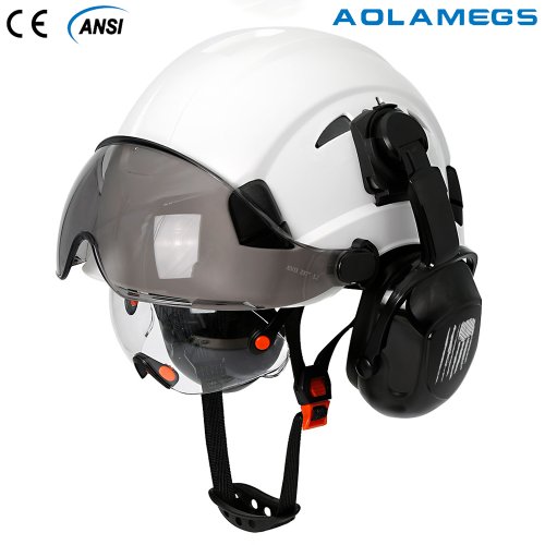 Image of Safety Helmet With Visors Built In Goggles Upgraded Earmuff Noise Reduction For Engineer ABS Hard Hat ANSI Industrial Work Cap