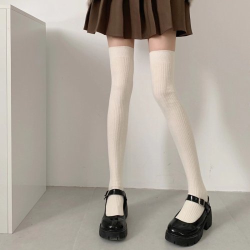 Image de Bas Lolita Rayés Noir & Blanc - Coton Haute Taille