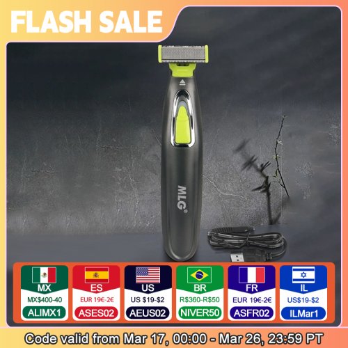 Immagine di Rasoio Elettrico Portatile per Uomini e Donne con Lama a Forma di T, Trimmer per Barba, Ascelle e Corpo, Ricaricabile via USB, Lavabile e Multifunzione