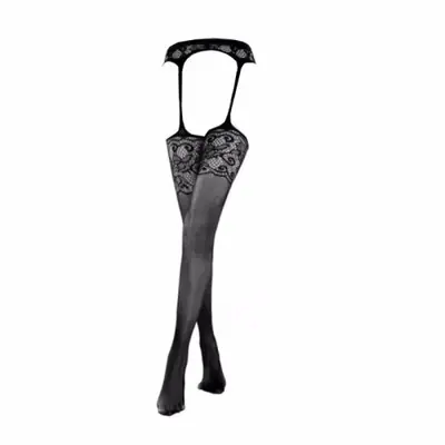Image de Collants Sexy Sans Entrejambe en Soie Noire