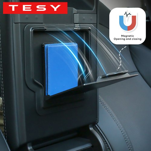 Afbeelding van Verborgen Magnetische Armsteun Opbergdoos voor Tesla Model Y Juniper 2025 & Model 3 Highland 2024 – Auto Interieur Organisator met Geheime Opslag