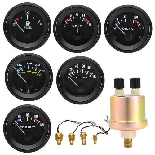 Image of Digital LED Oil and Water Temperature Gauge with 1/8 NPT Sensor, 52mm Black Dial, PSI Oil Pressure Indicator for Gasoline Cars