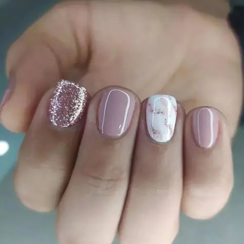 Image de Ongles Faux Français Brillants avec Paillettes - Pack Complet