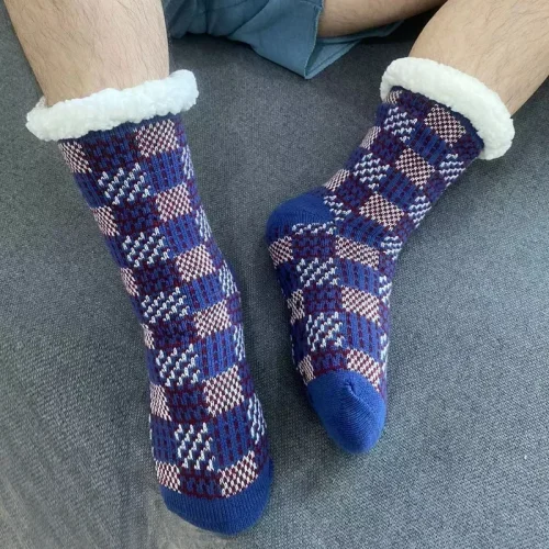 Afbeelding van Pluizige Antislip Sokken Heren Plaid Winter Warm Kort Katoen Verdikt Thuis Slapen Thermische Zachte Anti Slip Vloer Fuzzy Sok Mannelijke