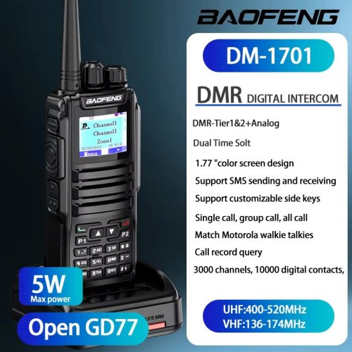 Image of Baofeng Dm 1701 Digital Walkie Talkie Long Range Dual Mode DMR Analog Open Gd77 Dual Time slot Tier 1 +2 Dmr Radio 1801UV