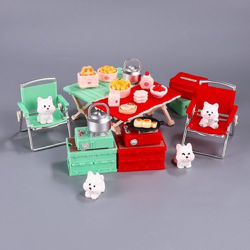 Imagen de Casa de Muñecas con Juego de Picnic al Aire Libre: Set de Simulación Miniatura con Silla Plegable, Estufa y Muebles para Juegos de Rol
