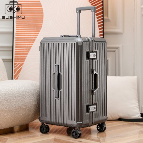 Image of sushimu Suitcase Wide Handle Travel Suitcase Men 20 24 26 Carry-On Luggage Women PC Aluminum Frame Trolley Case