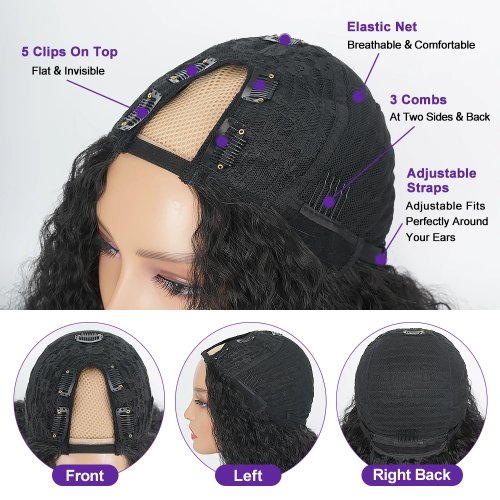 Bild von Afro-Locken-Synthetik-Spitzenperücke für schwarze Frauen, 200 % Dichte, verworrene gerade HD-transpa...