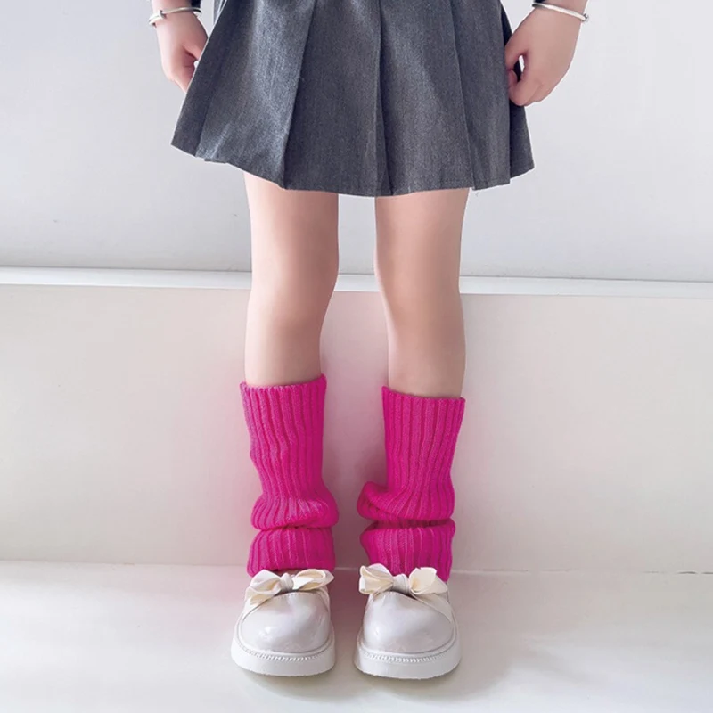Immagine di Scaldamuscoli per bambini coreani color caramello per ragazze dolci Coprigambe lavorato a maglia per bambini Calzini versatili elastici autunnali invernali solidi