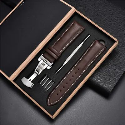 Image de Bracelet Montre Cuir Véritable 18-24mm - Boucle Papillon