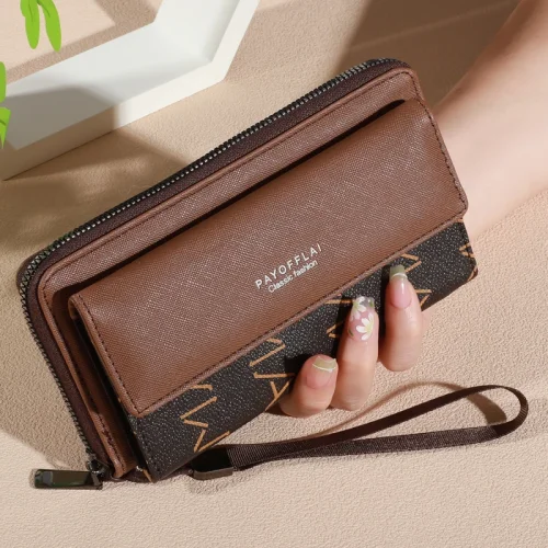 Imagen de Cartera clásica de piel sintética para hombre, doble capa con cierre a presión, tarjetero con cremal...