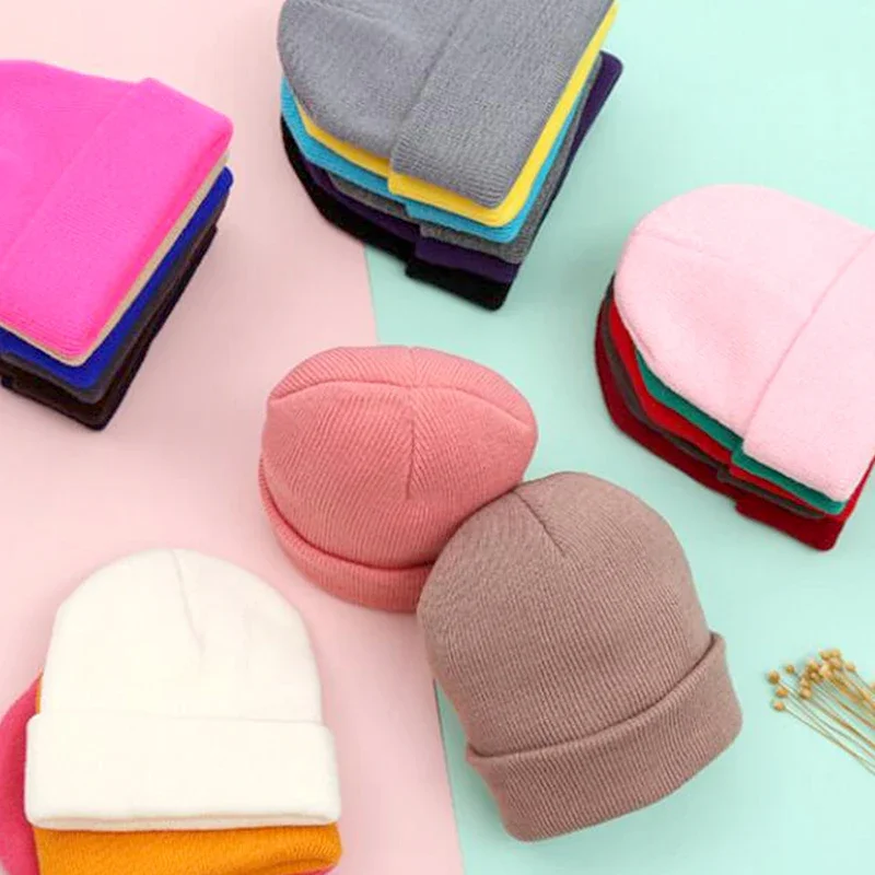 Image of Cozy Family Matching Knit Beanies for Parents and Kids – Candy Colors Winter Hats for Newborns, Babies, Toddlers, Girls & Boys