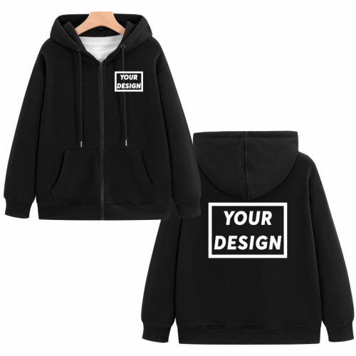 Zdjęcie Modna bluza z kapturem z zamkiem błyskawicznym – 100% bawełna, haft logo firmy, cienka, jednolity kolor, nadruk tekstowy, własny projekt