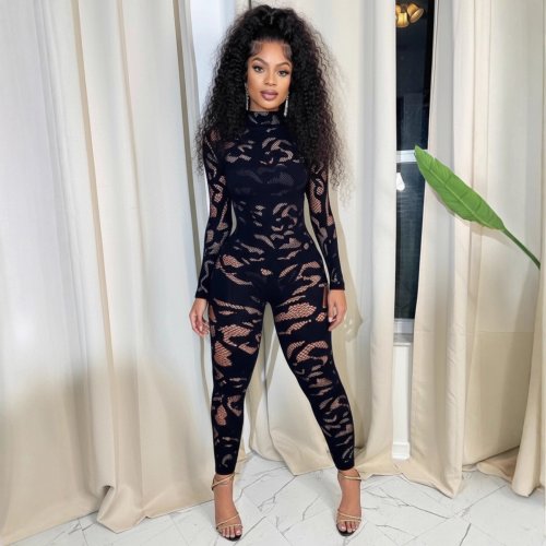 Immagine di Tuta Sexy in Pizzo Trasparente con Patchwork – Streetwear Femminile