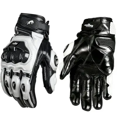 Image de Gants de Moto en Cuir Noir & Blanc - Protection Ultra-Résistante