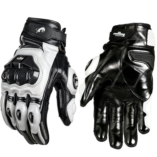 Image de Gants de Moto en Cuir Noir & Blanc - Protection Ultra-Résistante
