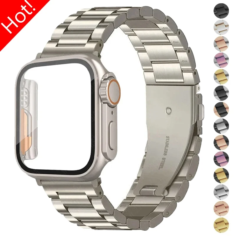 Zdjęcie Pasek ze stali nierdzewnej + etui Ultra do paska Apple Watch 44 mm 45 mm 41 mm 40 mm 42 mm Metalowy pasek do zegarka Iwatch Series 9 8 7 6 SE 5 4