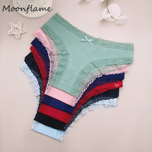 Immagine di Mutandine da Donna in Cotone e Pizzo - Set di 5 Pezzi Lingerie Femminile Tinta Unità Sexy e Comfortevole
