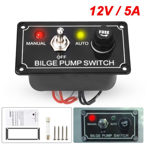 Image of 3-Position Marine Bilge Pump Switch Panel with 12V DC Power, Fuse Protection, and LED Indicator for Yachts, Campers, Trucks, Boats, and RVs