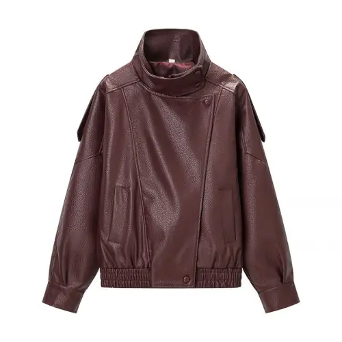 Image de Veste en Simili Cuir Col Montant Femme - Style Streetwear