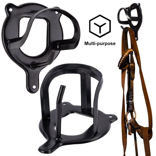 Image of Sturdy Metal Wall-Mounted Horse Bridle Rack with Heavy-Duty Hooks for Tack Storage and Halter Hanger in Barn or Stable